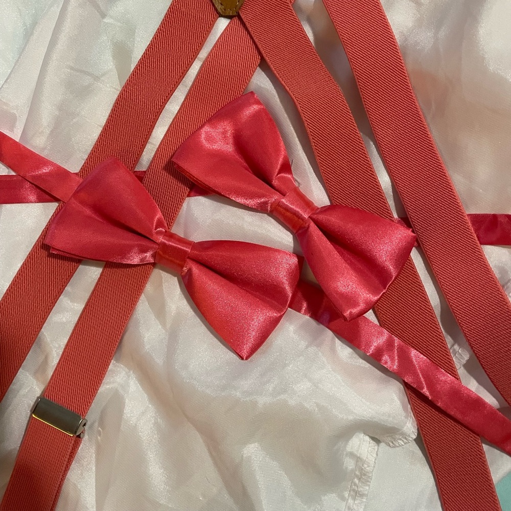 Men’s suspenders and bow tie set- Coral in color